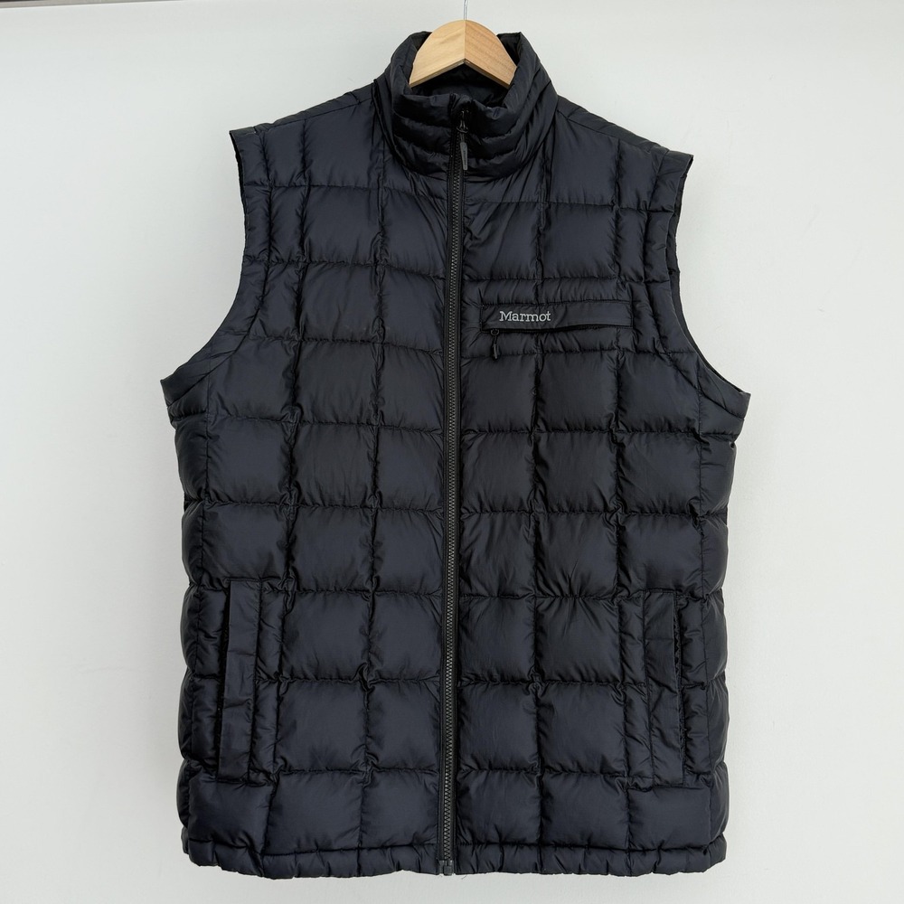 Marmot Vest Mens XL Black Quilted Down Puffer Lightweight Full Zip Hiking